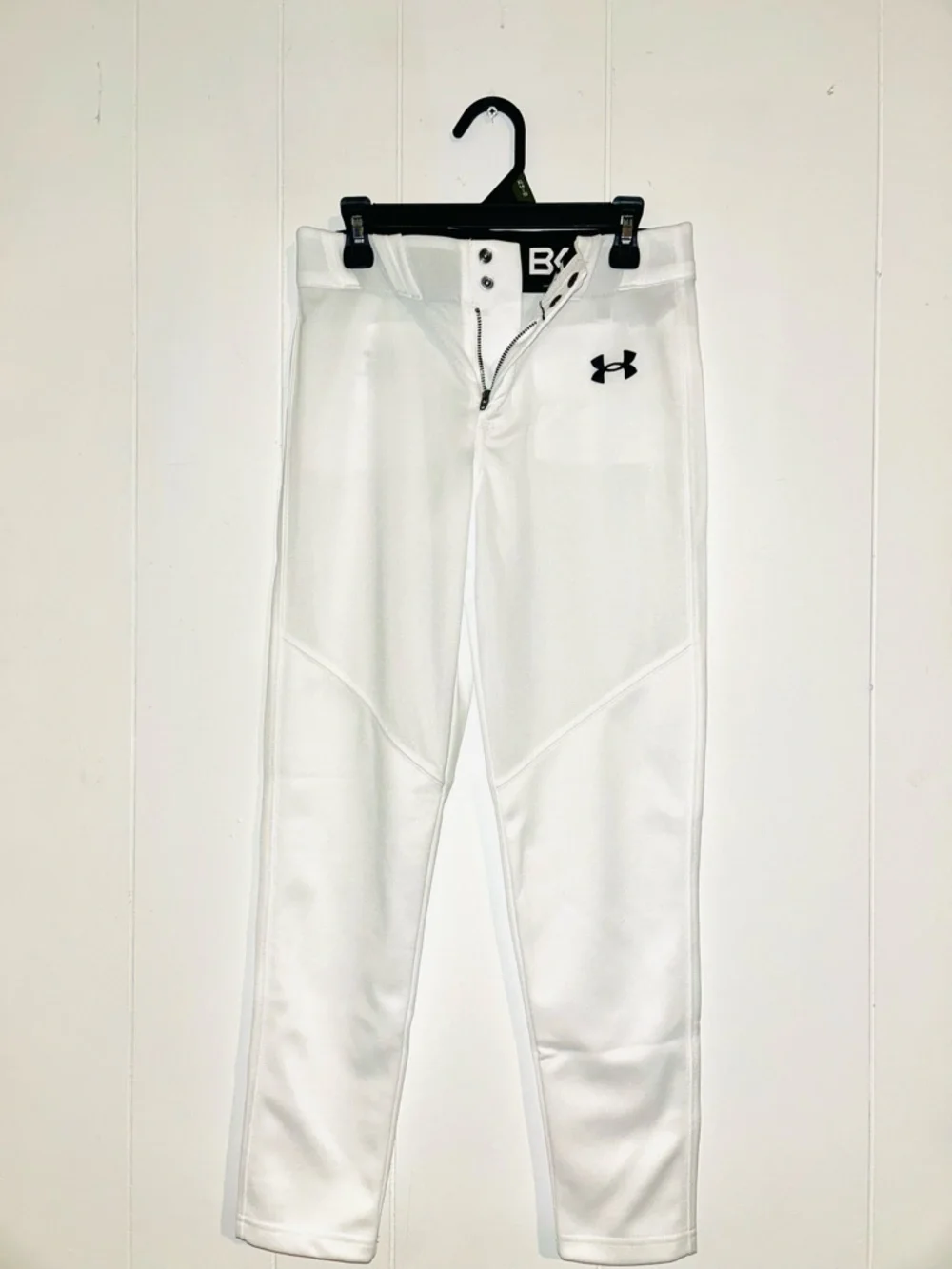 Under Armour White Kids' Athletic Baseball Pants with Black Logo - Picture 1 of 3